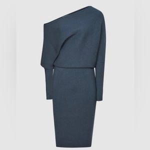 Reiss Knitted dress off the shoulder „Lara“, teal, XS